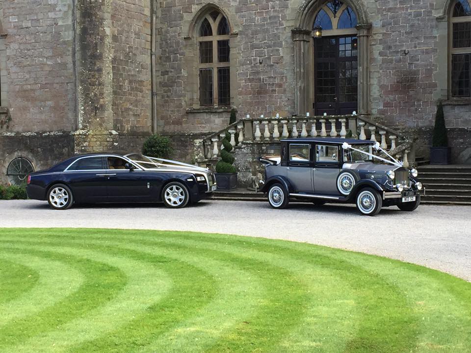 Flora the Viscount with Rolls Royce Ghost outside wedding church