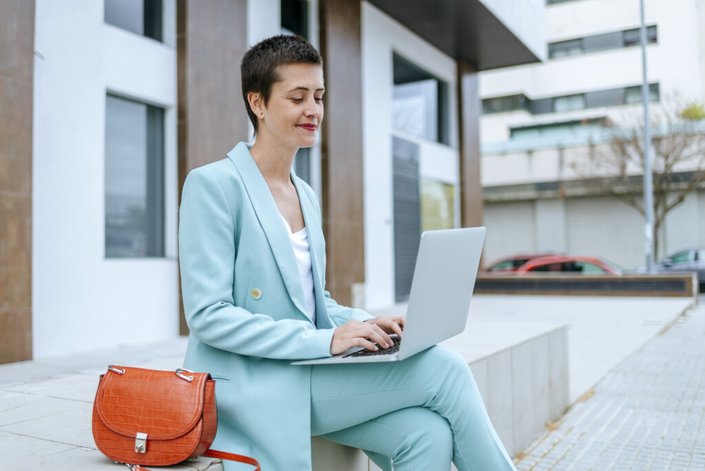 woman wearing a blue suit 